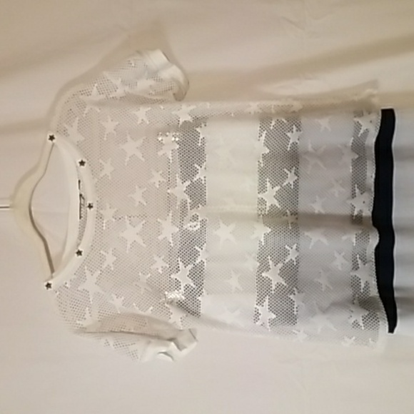 NAUTICAL MAXI SKIRT W/ STARS PEEK-A-BOO STARS CREW NECK SHIRT IN WHITE Sz L - Picture 2 of 4